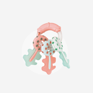 Sonajero "Llaves" con mordedor salmón/menta Saro