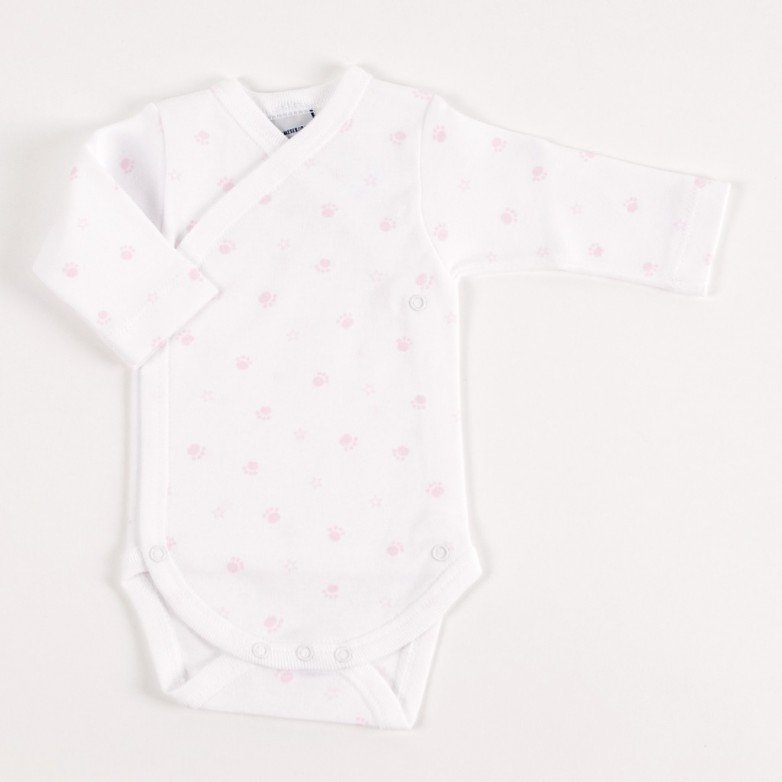 BODY CRUZADO MANGA LARGA "HUELLAS" ROSA BABIDU